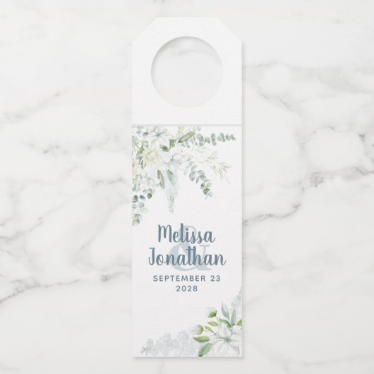 Étiquettes Pour Bouteilles Eau romantique fleurs blanches mariage personnalis (Devant)
