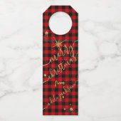 Étiquettes Pour Bouteilles Écriture dorée moderne Buffalo Plaid Joyeux Noël (Dos)