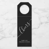Étiquettes Pour Bouteilles Écriture Manuscrite Élégante Noir Blanc Cheers (Devant)