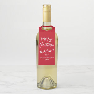 Étiquettes Pour Bouteilles Écriture moderne au pinceau étoile Père Noël Joyeu