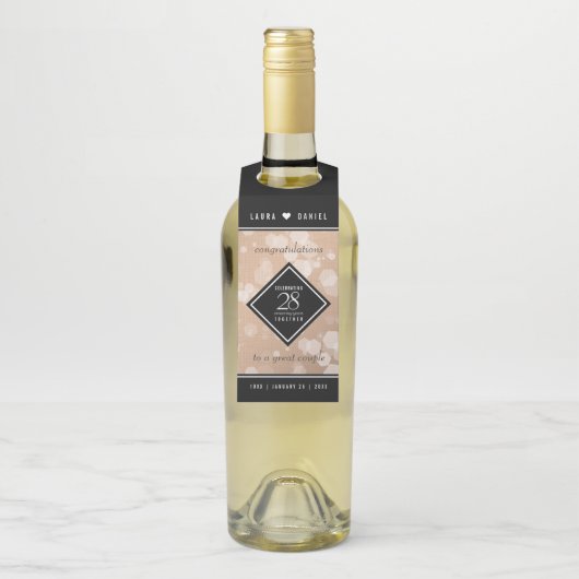 Étiquettes Pour Bouteilles Élégant 28ème anniversaire de Mariage de lin (Sur bouteille)