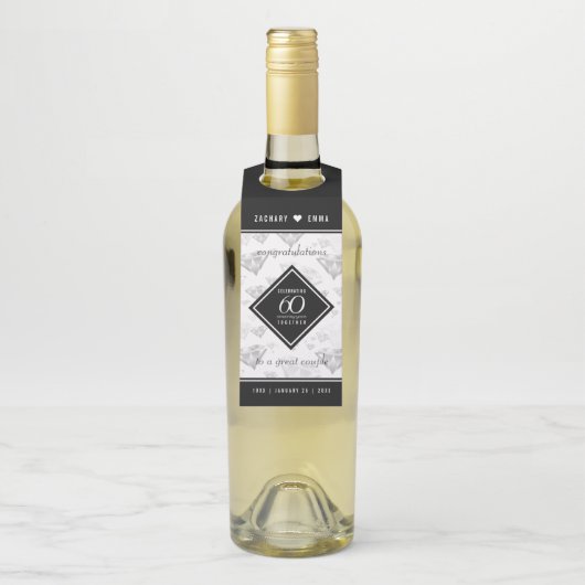 Étiquettes Pour Bouteilles Élégant 60e anniversaire de mariage diamant (Sur bouteille)
