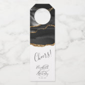 Étiquettes Pour Bouteilles Elégant Agate Black Gold Mariage Cheveux (Devant)