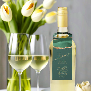 Étiquettes Pour Bouteilles Élégant Agate Emerald Green Mariage Bienvenue