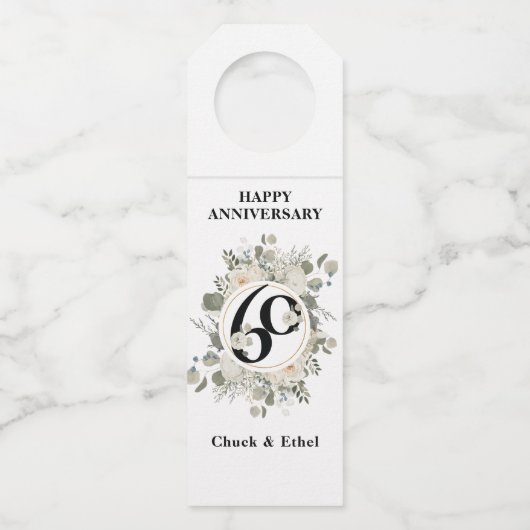 Étiquettes Pour Bouteilles Élégant Pastel 60e ANNIVERSAIRE  (Devant)