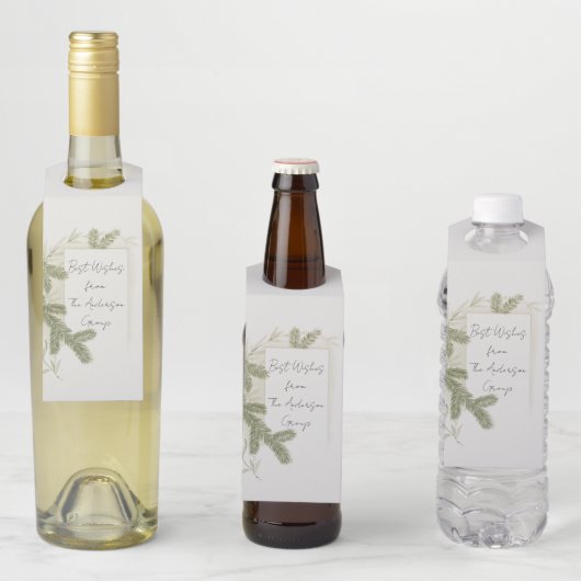Étiquettes Pour Bouteilles Elegantes fougères personnalisées pour Noël d'entr (En situation)