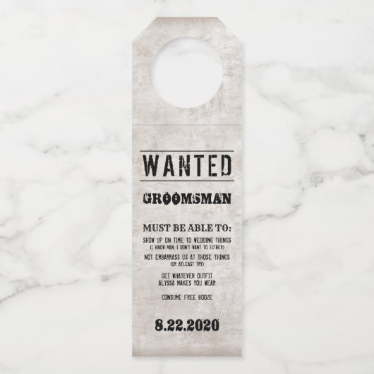 Étiquettes Pour Bouteilles Épouser l'étiquette nuptiale de cintre de (Devant)