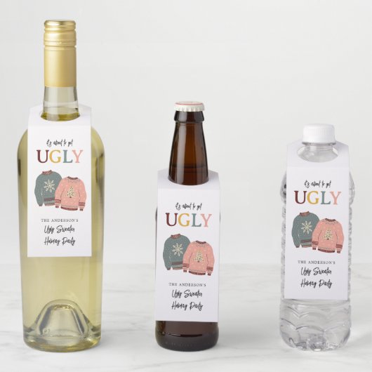 Étiquettes Pour Bouteilles Festif Fête de Noël de Sweater (En situation)