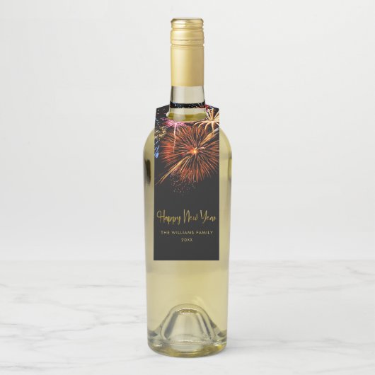 Étiquettes Pour Bouteilles Festive Fireworks Happy New Year (Sur bouteille)