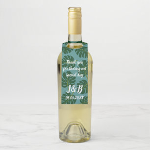 Étiquettes Pour Bouteilles Fête de mariage feuille de Monstera tropical perso