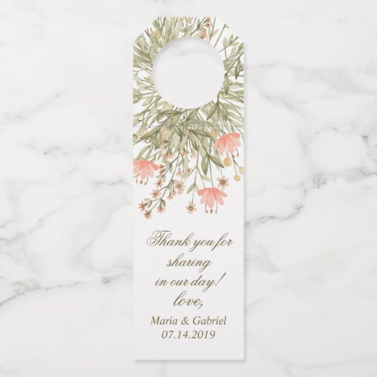 Étiquettes Pour Bouteilles Feuillage floral élégant. Mariage champêtre (Devant)