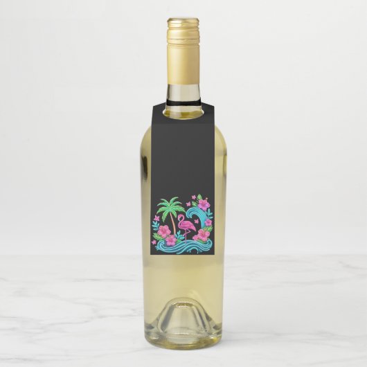 Étiquettes Pour Bouteilles Flamant Rose Néon Tropical (Sur bouteille)