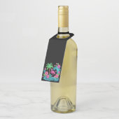 Étiquettes Pour Bouteilles Flamant Rose Néon Tropical (Incliné)