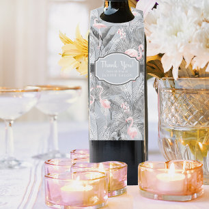 Étiquettes Pour Bouteilles Flamant rose Orchidée Tropical Motif Grey ID868