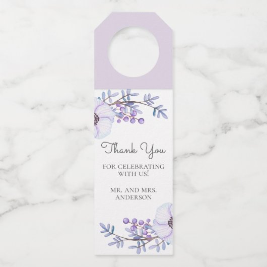 Étiquettes Pour Bouteilles Fleur d'aquarelle violet. Floral mariage merci (Devant)