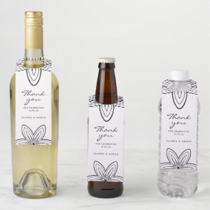 Étiquettes Pour Bouteilles Fleurale noir et blanc minimaliste moderne