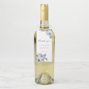 Étiquettes Pour Bouteilles Fleurs de mariage bleu poussiéreux Élégante botani