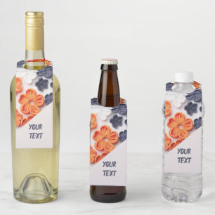 Étiquettes Pour Bouteilles Fleurs en tissu cousu à la main printemps orange b