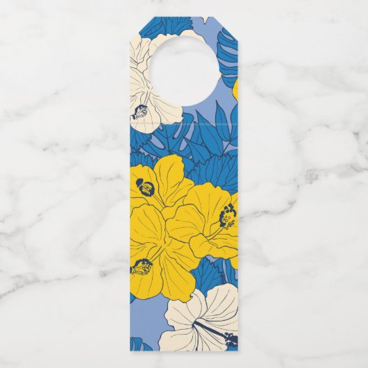 Étiquettes Pour Bouteilles Fleurs et feuilles d'Hibiscus (Devant)