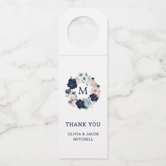 Étiquettes Pour Bouteilles Fleurs et monogrammes marins| Mariage (Devant)