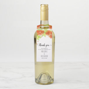 Étiquettes Pour Bouteilles Fleurs éthérées orange, mariage floral