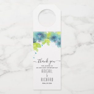 Étiquettes Pour Bouteilles Fleurs printanières bleues et turquoises, mariage 