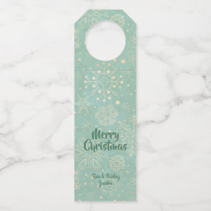 Étiquettes Pour Bouteilles Flocons de neige vintage sur fond vert menthe pour