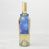 Étiquettes Pour Bouteilles Fond bleu de Noël avec flocons d'or (Sur bouteille)