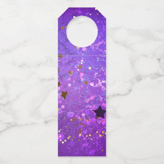 Étiquettes Pour Bouteilles Fond de papier aluminium violet avec des étoiles (Devant)