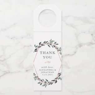 Étiquettes Pour Bouteilles Geo vert   MERCI MARIAGE ROSE