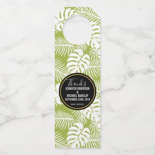 Étiquettes Pour Bouteilles Green Palm Leaves Rainforest Pattern (Devant)