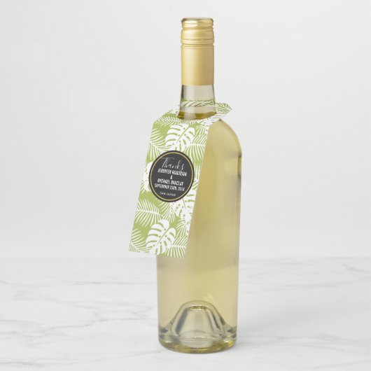 Étiquettes Pour Bouteilles Green Palm Leaves Rainforest Pattern (Incliné)