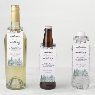 Étiquettes Pour Bouteilles Hiver Pins Rustiques Lanterne Mariage botanique