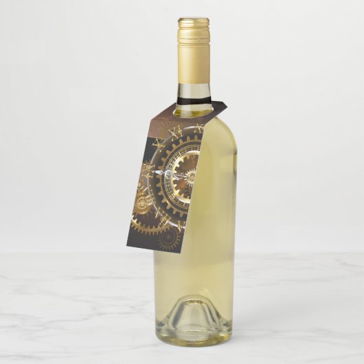 Étiquettes Pour Bouteilles Horloge Steampunk avec des engrenages anciens (Incliné)