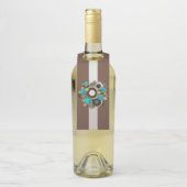 Étiquettes Pour Bouteilles Horloge Steampunk et roses turquoise sur fond rayé (Sur bouteille)