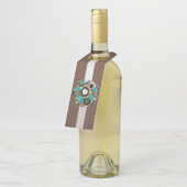 Étiquettes Pour Bouteilles Horloge Steampunk et roses turquoise sur fond rayé (Incliné)