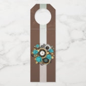 Étiquettes Pour Bouteilles Horloge Steampunk et roses turquoise sur fond rayé (Dos)