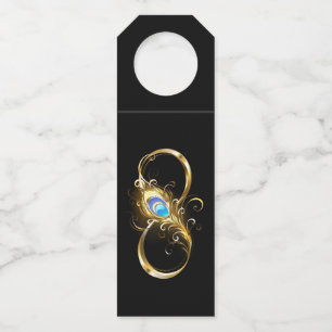 Étiquettes Pour Bouteilles Infinité avec plume de paon doré