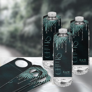 Étiquettes Pour Bouteilles Jewel Palm Leaf Mariage Félicitations Bleu ID830