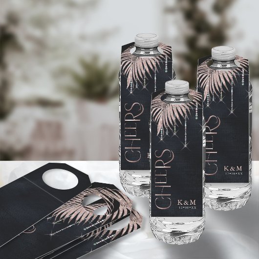 Étiquettes Pour Bouteilles Jewel Palm Leaf Mariage Félicitations Rose Gold ID