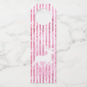 Étiquettes Pour Bouteilles Joie de Noël rose et blanc Renne