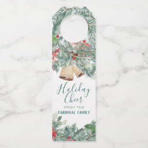 Étiquettes Pour Bouteilles Joie des Fêtes Rouge Houx et Cloches Rustiques