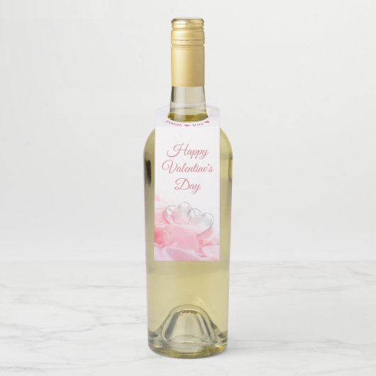 Étiquettes Pour Bouteilles Joyeuse Saint-Valentin Cœurs de Verre Romantiques (Sur bouteille)