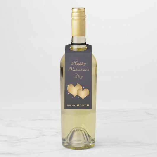 Étiquettes Pour Bouteilles Joyeuse Saint-Valentin Cœurs Dorés Élégants (Sur bouteille)