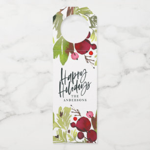 Étiquettes Pour Bouteilles Joyeuses fêtes aquarelle florale script