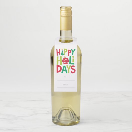 Étiquettes Pour Bouteilles Joyeuses fêtes colorées illustrées (Sur bouteille)