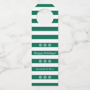 Étiquettes Pour Bouteilles Joyeuses Vacances Green Striped Snowflakes Vin