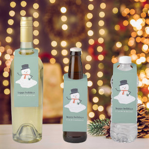 Étiquettes Pour Bouteilles Joyeuses vacances Noël Melting Snowman mignonne