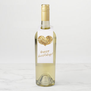 Étiquettes Pour Bouteilles Joyeux Anniversaire ! Cœur pailleté or glamour