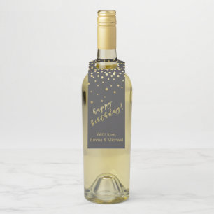 Étiquettes Pour Bouteilles Joyeux Anniversaire - Écriture Dorée & Confettis